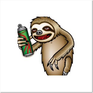 Sloth drinking energy drink Posters and Art